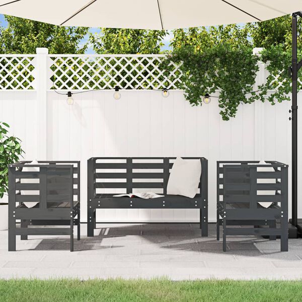 vidaXL Salon de jardin 3 pcs gris bois massif de pin