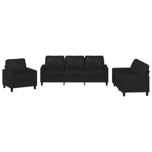 vidaXL Ensemble de canap&eacute;s 3 pcs avec coussins Noir Similicuir