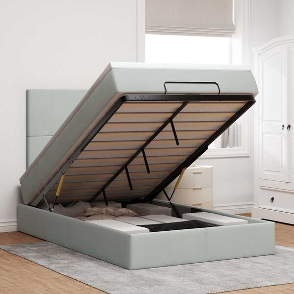 vidaXL Cadre de lit ottoman avec matelas gris clair 120x190 cm velours