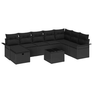 vidaXL Ensemble de canap&eacute; de jardin avec coussin 9 pcs Noir Poly rotin