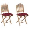 vidaXL Chaises pliantes (lot de 2) avec coussins en bambou