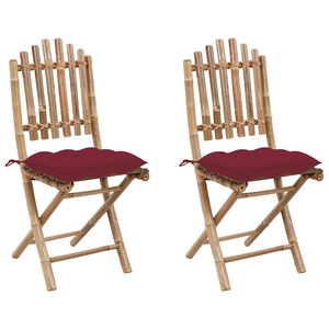 vidaXL Chaises pliantes (lot de 2) avec coussins en bambou