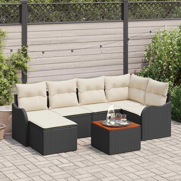 vidaXL Ensemble de canap&eacute; de jardin 7 pcs Noir et blanc