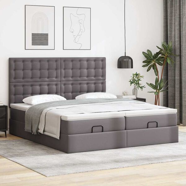 VidaXL Cadre de lit ottoman avec matelas gris 180x200 cm similicuir