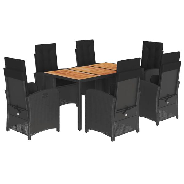 vidaXL Ensemble &agrave; manger de jardin coussins 7pcs Noir R&eacute;sine tress&eacute;e