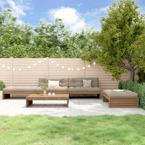 vidaXL Salon de jardin 5 pcs avec coussins marron miel bois massif