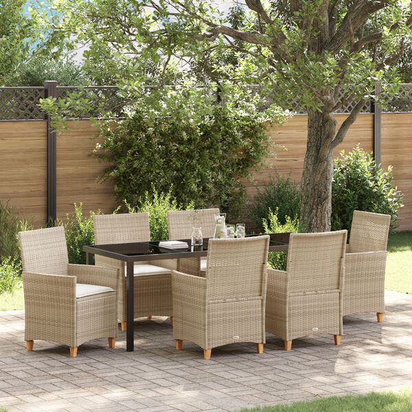vidaXL Ensemble de salle &agrave; manger pour jardin 7 pcs Beige polyrotin