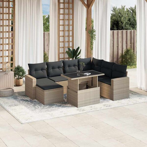 vidaXL Salon de jardin 8 pcs avec coussins gris clair r&eacute;sine tress&eacute;e