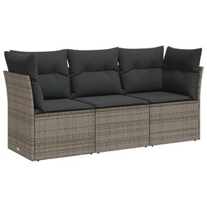 vidaXL Salon de jardin avec coussins 3 pcs gris r&eacute;sine tress&eacute;e