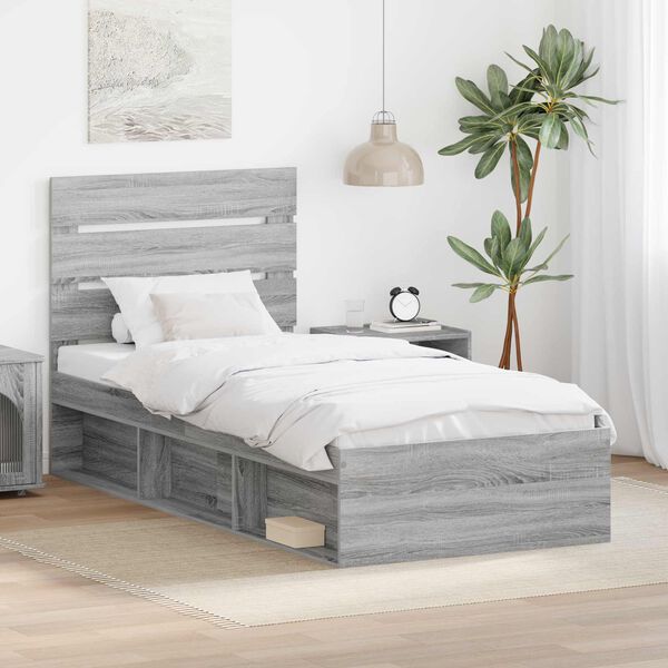 vidaXL Cadre de lit Gris Sonoma 90 x 200 cm Bois de pin massif