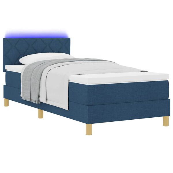 vidaXL Lit &agrave; ressort LED avec matelas avec LED Bleu 90 x 190 cm tissu