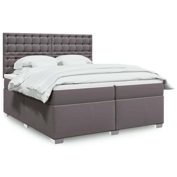 vidaXL Sommier &agrave; lattes de lit avec matelas Gris 200x200 cm Similicuir
