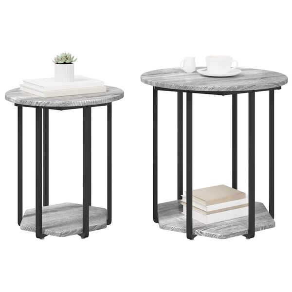 vidaXL Ensemble de tables d'appoint avec &eacute;tag&egrave;re 2 pcs Gris