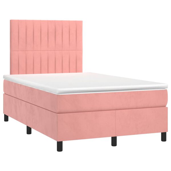 vidaXL Sommier &agrave; lattes de lit et matelas LED rose 120x190 cm velours