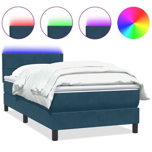 vidaXL Sommier &agrave; lattes de lit et matelas et LED bleu fonc&eacute; 80x220 cm velours