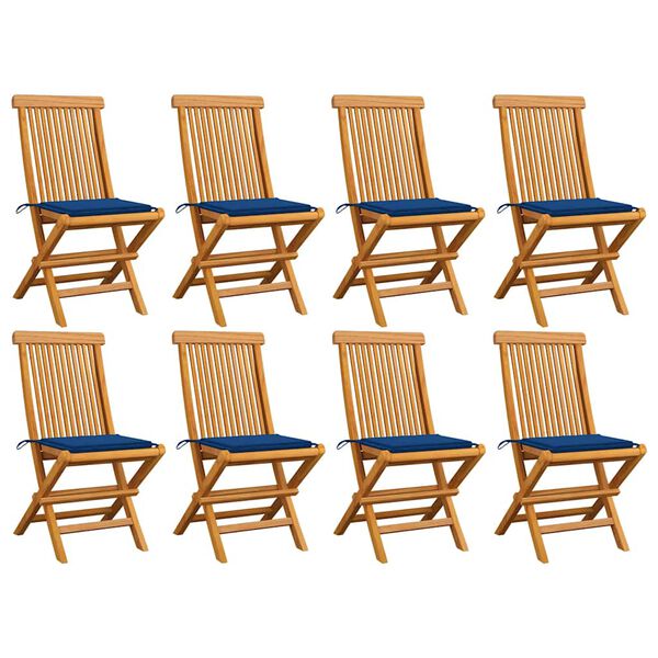 vidaXL Chaises de jardin avec coussins bleu royal lot de 8 Teck massif