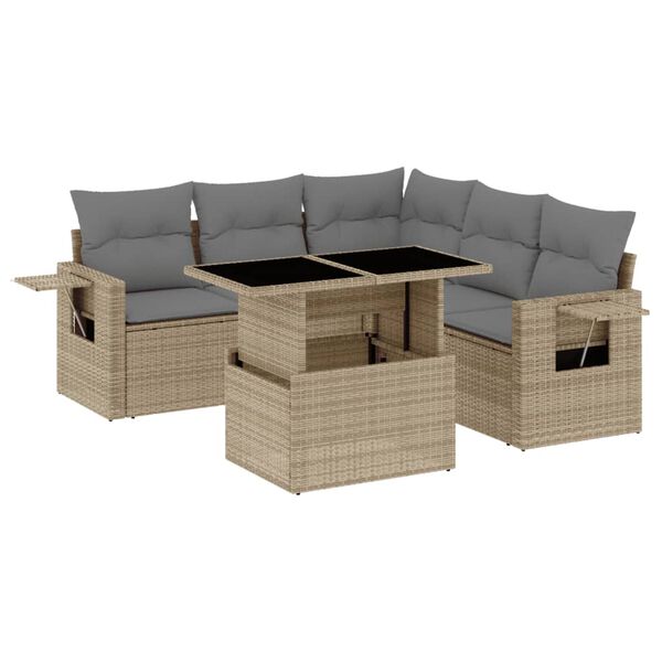vidaXL Salon de jardin avec coussins 6 pcs beige r&eacute;sine tress&eacute;e