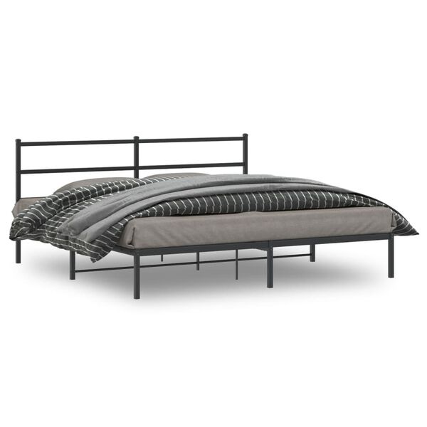 vidaXL Cadre de lit m&eacute;tal sans matelas avec t&ecirc;te de lit noir 200x200cm