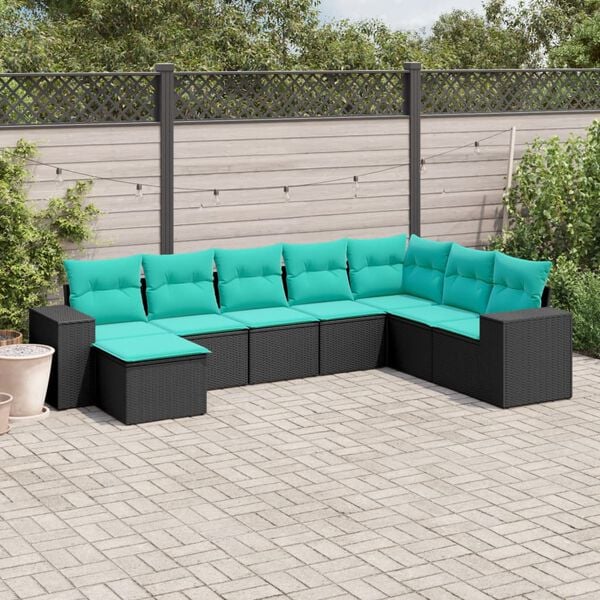 vidaXL Salon de jardin 8 pcs avec coussins noir r&eacute;sine tress&eacute;e