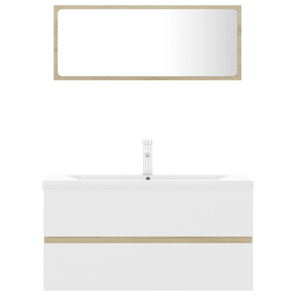 vidaXL Meubles de salle de bain blanc ch&ecirc;ne sonoma bois d'ing&eacute;nierie