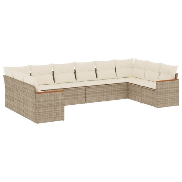 vidaXL Salon de jardin avec coussins 10 pcs beige r&eacute;sine tress&eacute;e