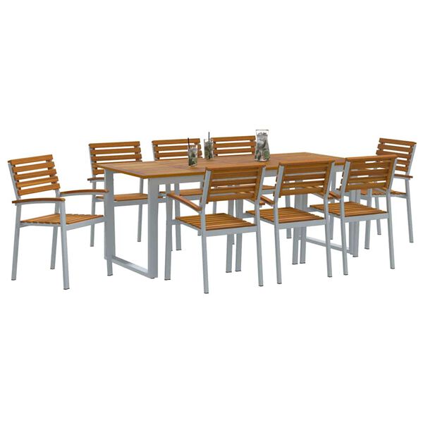 vidaXL Ensemble de salle &agrave; manger pour jardin 9 pcs Gris