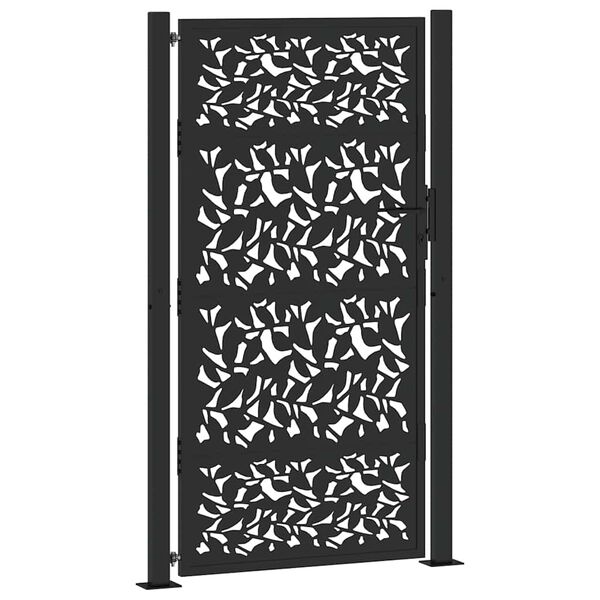 vidaXL Portail de jardin noir 100x175 cm en acier avec motif feuille