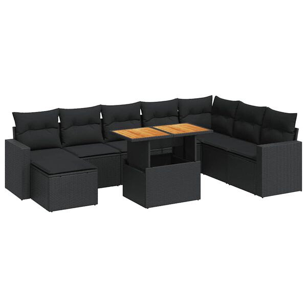 vidaXL Salon de jardin 9 pcs avec coussins noir r&eacute;sine tress&eacute;e