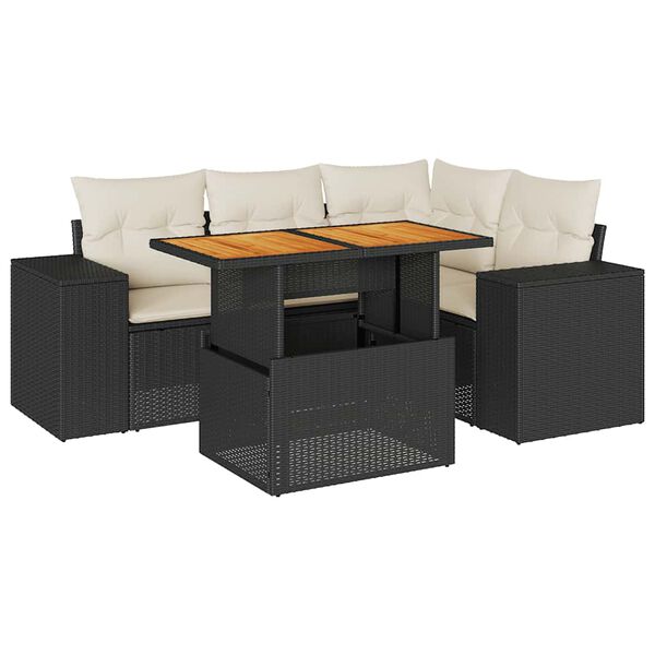 vidaXL Salon de jardin 5 pcs avec coussins noir r&eacute;sine tress&eacute;e