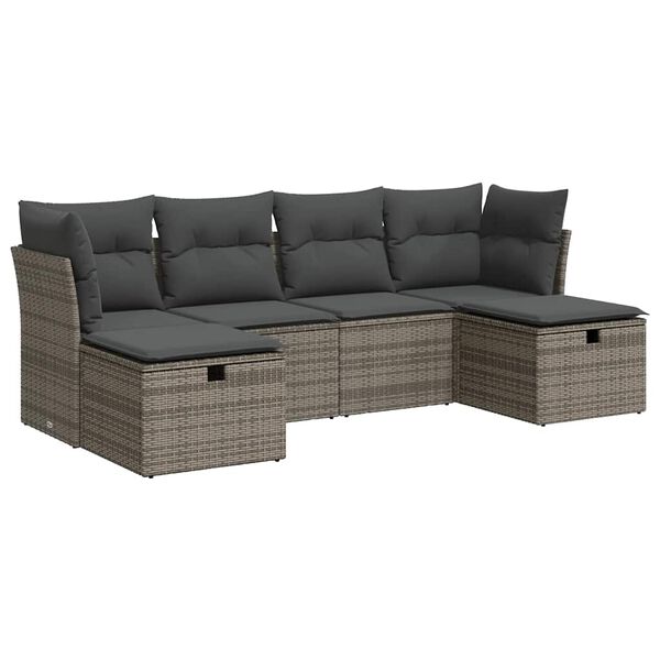 vidaXL Salon de jardin 6 pcs avec coussins gris r&eacute;sine tress&eacute;e