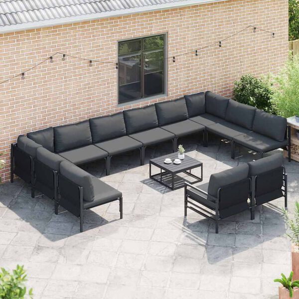 vidaXL Ensemble de canapé de jardin avec coussin 12 pcs Noir Acier