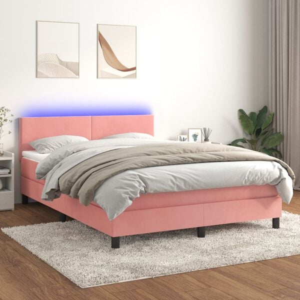 vidaXL Sommier &agrave; lattes de lit avec matelas LED Rose 140x190cm Velours