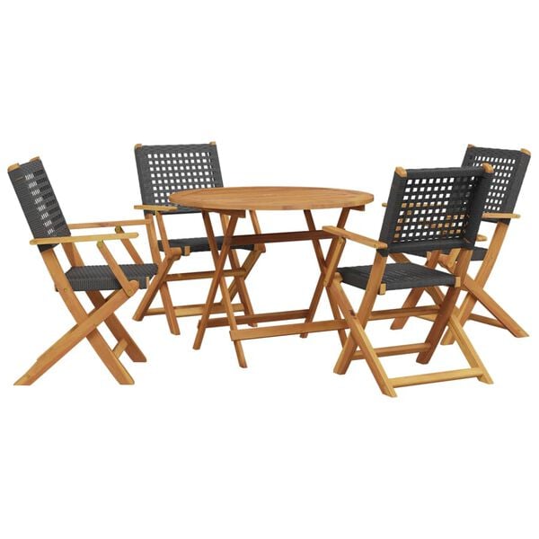 vidaXL Ensemble &agrave; manger de jardin 5 pcs r&eacute;sine tress&eacute;e et bois massif