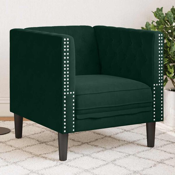 vidaXL Fauteuil Chesterfield vert fonc&eacute; velours