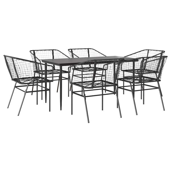 vidaXL Ensemble &agrave; manger de jardin 7pcs noir poly rotin verre