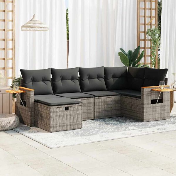 vidaXL Salon de jardin 6 pcs avec coussins gris r&eacute;sine tress&eacute;e