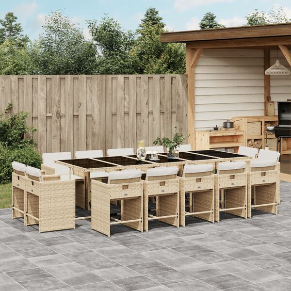 vidaXL Ensemble &agrave; manger de jardin et coussins 15 pcs beige