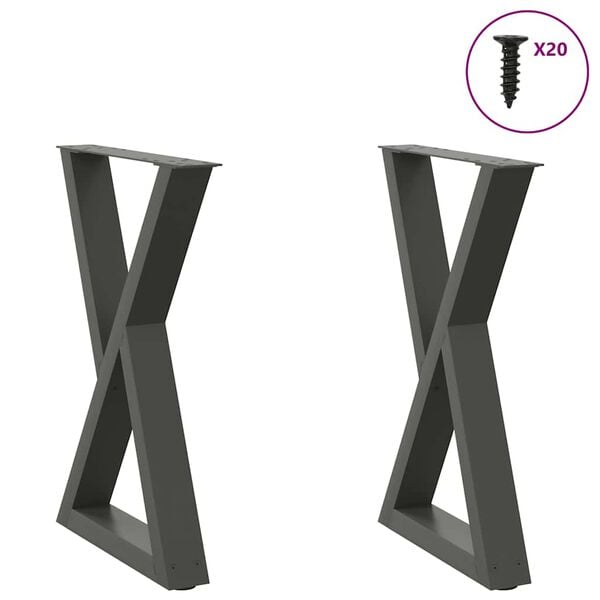 vidaXL Pieds de table &agrave; manger 2 pi&egrave;ces Anthracite 60 x (72-73,3) cm Acier