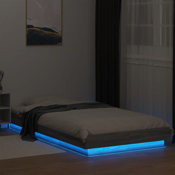 vidaXL Cadre de lit et lumières LED sans matelas sonoma gris 100x200cm