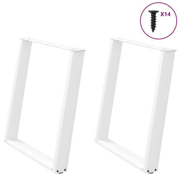 vidaXL Pieds de table &agrave; manger en U 2 pi&egrave;ces Blanc 70 x (72-73) cm Acier
