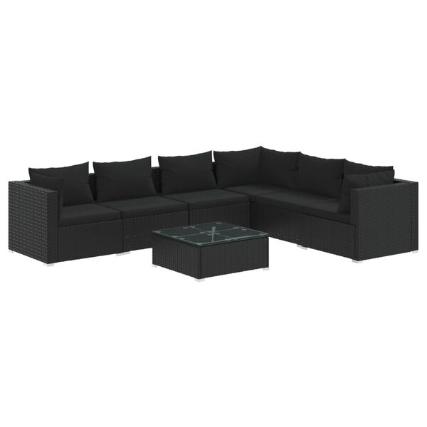 vidaXL Salon de jardin 7 pcs avec coussins R&eacute;sine tress&eacute;e Noir