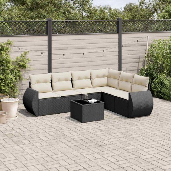 vidaXL Salon de jardin 7 pcs avec coussins noir r&eacute;sine tress&eacute;e
