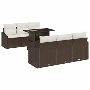 vidaXL Ensemble de canap&eacute; de jardin 7 pcs Marron et Cr&egrave;me polyrotin