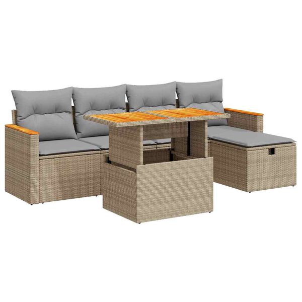 vidaXL Salon de jardin avec coussins 6 pcs beige résine tressée