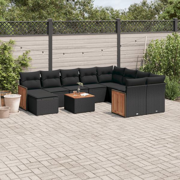 vidaXL Salon de jardin 11 pcs avec coussins noir r&eacute;sine tress&eacute;e