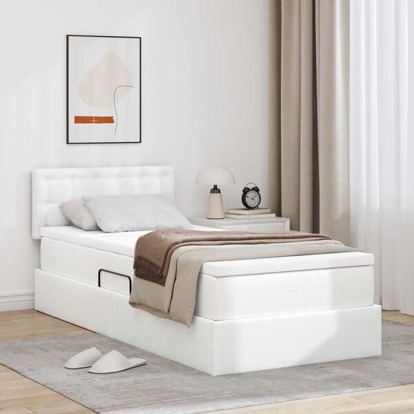 vidaXL Lit avec rangement et matelas Blanc pur 90 x 190 cm Simili cuir