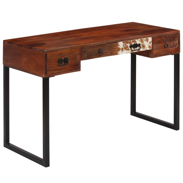 vidaXL Bureau Bois de Sesham massif et cuir véritable 117x50x76 cm