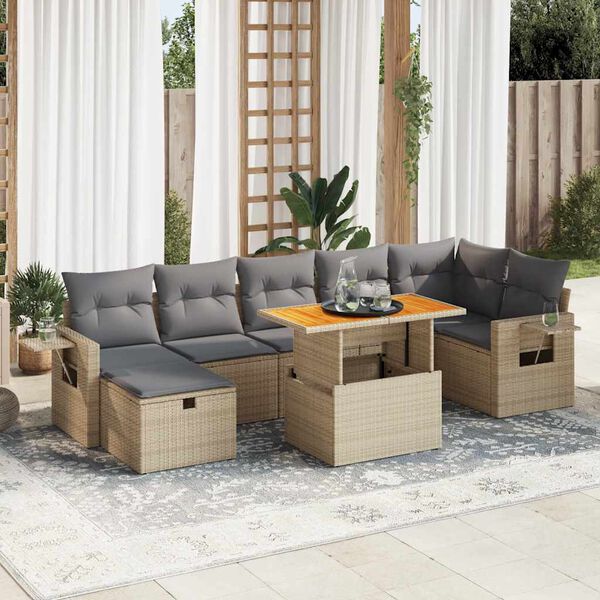 vidaXL Salon de jardin avec coussins 5 pcs beige r&eacute;sine tress&eacute;e acacia