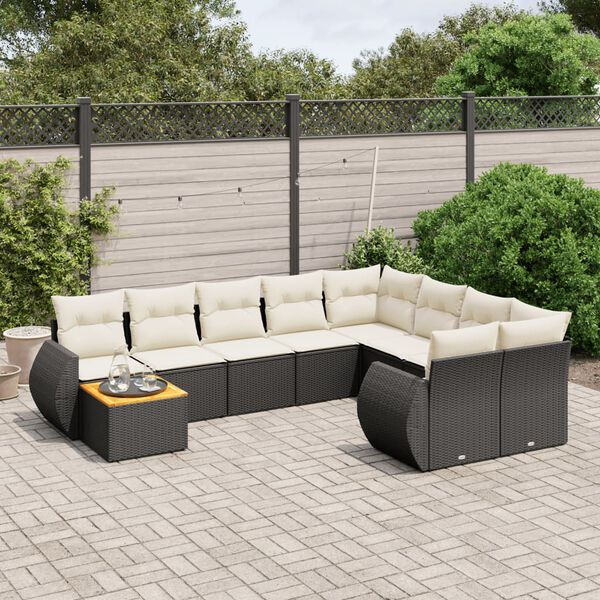 vidaXL Salon de jardin 10 pcs avec coussins noir résine tressée