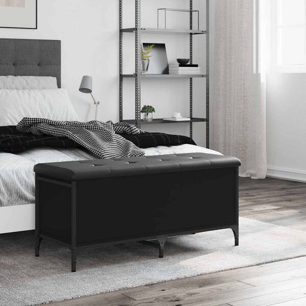 vidaXL Banc de rangement noir 102x42x45 cm bois d'ing&eacute;nierie